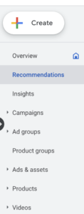 Google Ads Left Hand Column- Recommendations